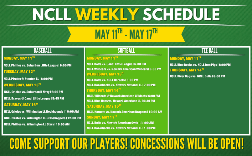 NCLL Games - May 11th - May 17th